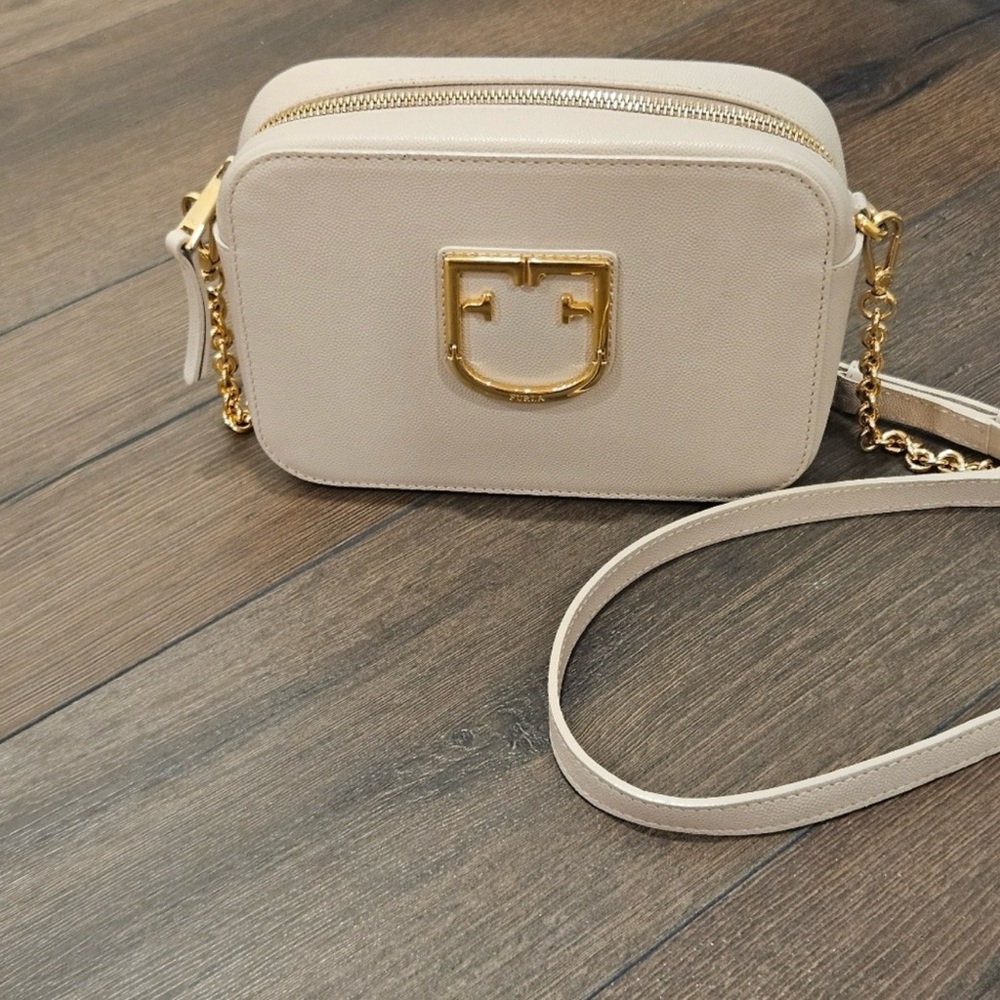 Furla Cream Leather Crossbody Bag with Gold Hardware